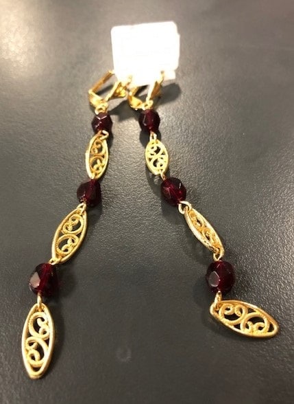Boucles D'oreilles En Or 333 (8 Carats) Avec Grenat - Modèle Pendentif Goutte - Neuf Avec étiquettes